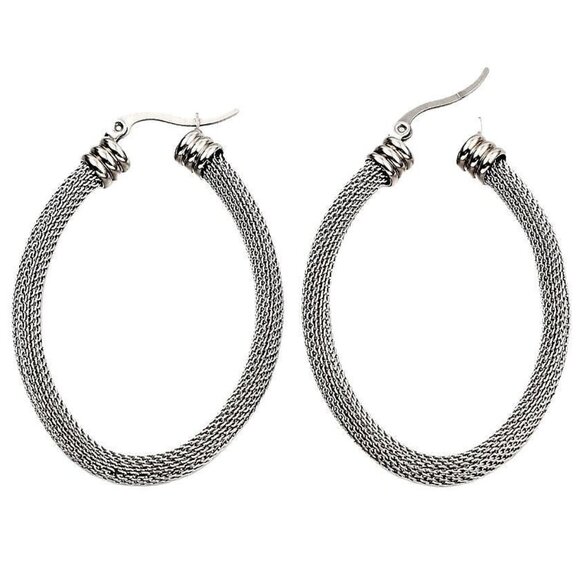 2 1/8 Inch 56mm Hoop Silver Tone Pierced Post Earrings - Picture 2 of 4